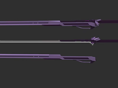 Three Purple Modern Longbow Weapons With Sleek Design And Decorative Tips 3d model