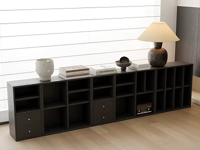 Modern Entryway Cabinet Sideboard With Multiple Compartments Drawers And Decorative Vase Books Table Lamp 3d model