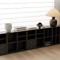Modern Entryway Cabinet Sideboard With Multiple Compartments Drawers And Decorative Vase Books Table Lamp