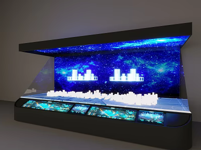 Commercial Display Equipment Featuring Blue Starry Sky Background White City Models And Underneath Screens 3d model