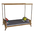 Wooden Frame Hammock With Striped Mat And Colorful Decorative Pillows