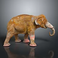 Brown Mottled Elephant Sculpture Featuring Pink Feet Ivory Tusk And Reflection On Gray Background