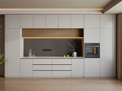 Modern Light Gray Wooden Sideboard with Cabinets Drawers and Top Decorative Lighting Strip 3d model