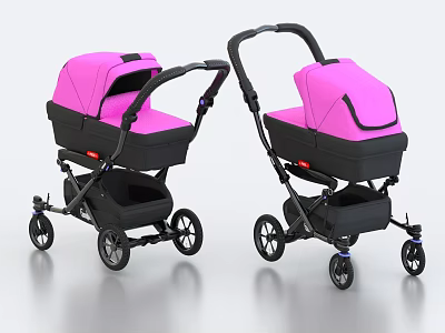 Modern Pink Baby Strollers With Black Frames And Smooth Rolling Wheels 3d model