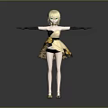 Game Movie Character With Blonde Hair Green Eyes In Black And Gold Patterned Dress