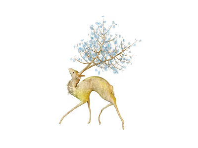 Artistic Deer Shaped Decorative Ornament Set Featuring Blue Floral Antlers For Home Decor 3d model