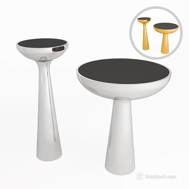 Modern Stylish Dining Tables With White Legs And Black Tabletop Design 3d model 