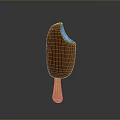 A Bitten Chocolate Ice Cream Bar on Wooden Stick Against Dark Background
