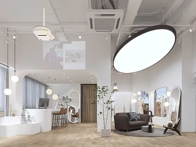 Modern Clothing Store Interior Design With Open Layout Display Racks Sofa Mirrors And Pendant Lights 3d model