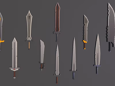 Various 3D Model Swords And Blades Of Different Types With Unique Designs And Handles 3d model