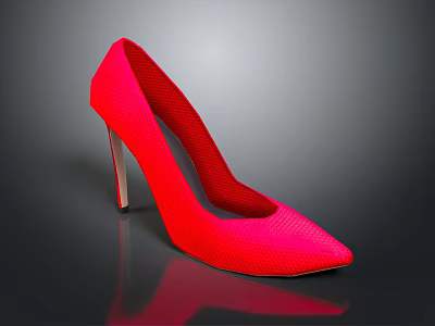 Red High Heels Women's Fashion Footwear With Pointed Toe Thin Heel And Knit Texture 3d model
