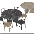 Modern Round Dining Table Set With Marble Top And Wooden Chairs 3d model