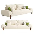 Beige Fabric Two-Seater Sofa With Green And Cloud Shaped Cushions Wooden Legs