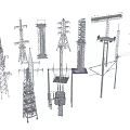 Various Types of Industrial Power Equipment Including Transmission Towers and Poles
