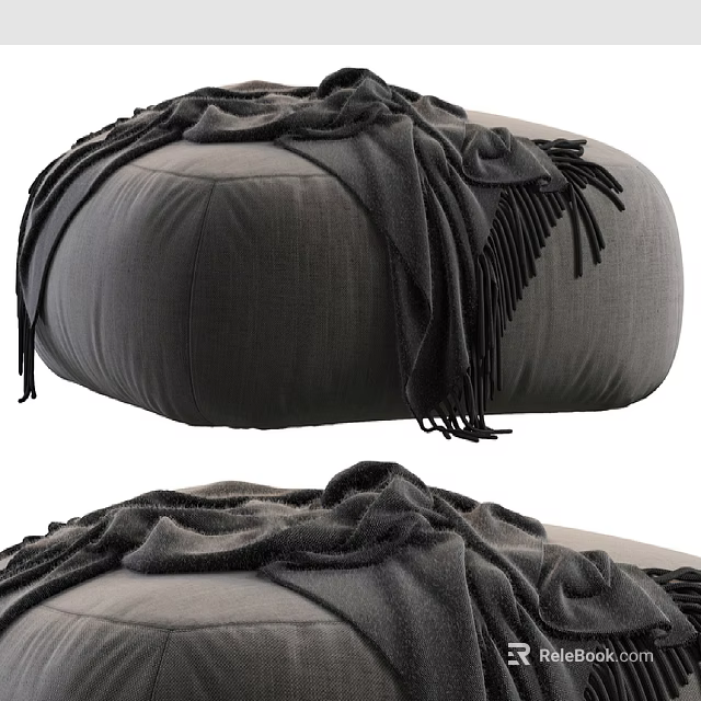 Cozy Gray Ottoman With Soft Blanket And Tassel Details For Living Room 3d model 