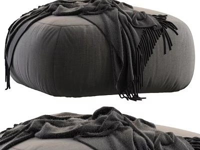 Cozy Gray Ottoman With Soft Blanket And Tassel Details For Living Room 3d model