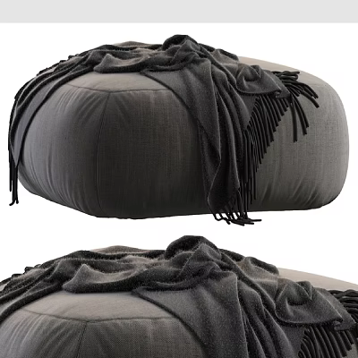 Cozy Gray Ottoman With Soft Blanket And Tassel Details For Living Room 3d model