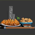 Hot Steamed Glutinous Rice Dumplings With Sliced Filling And Assorted Snacks On Decorative Tray