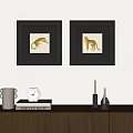Two Decorative Leopard Animal Paintings in Black Frames on White Wall 3d model