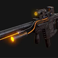 Futuristic Tactical Rifle With Advanced Scope Orange Glowing Elements And Black Ergonomic Design