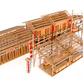 Traditional Ancient Chinese Architecture Wooden Structure Model with Classic Roof Design