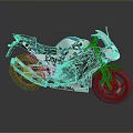 White and Blue Graffiti Design Sporty Motorcycle with Streamlined Body Black Seat Blue Wheels