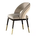 Modern Light Gray Beige Upholstered Dining Chair With Curved Backrest Black Legs Gold Accented Feet