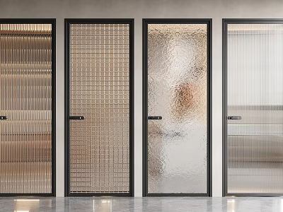 Modern Hinged Doors With Black Frames And Striped Grid Frosted Glass Designs 3d model