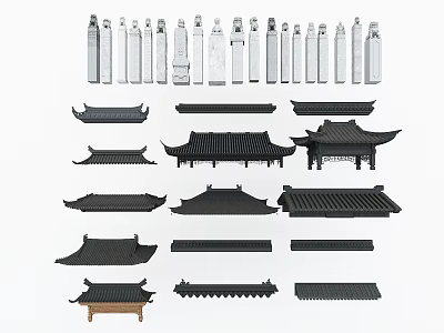 Traditional Architecture Roof Components Featuring Various Tile Structures And Design Styles 3d model