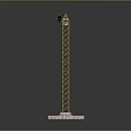 Yellow Tower Crane Construction Equipment With Metal Frame And Concrete Base On Dark Background