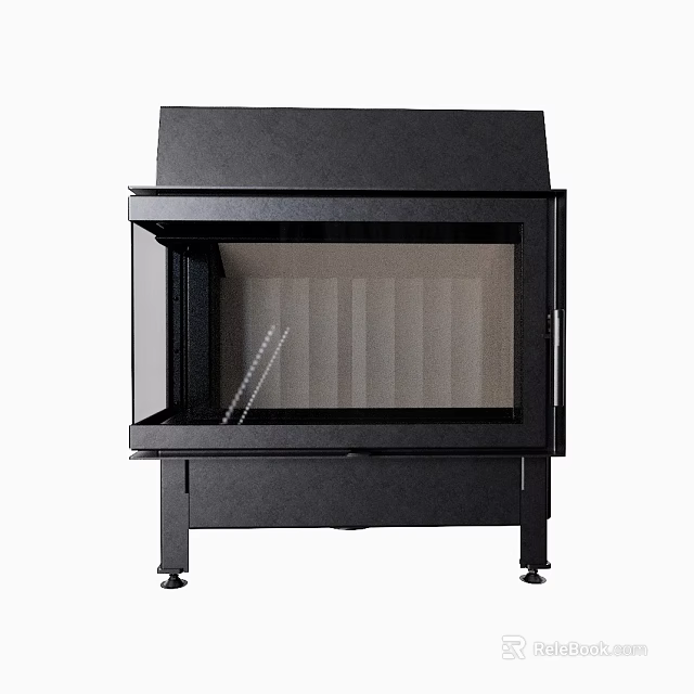 Modern Black Freestanding Fireplace With Glass Door And Metal Stand For Home Interior 3d model 