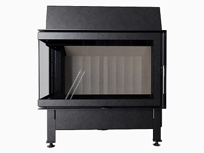 Modern Black Freestanding Fireplace With Glass Door And Metal Stand For Home Interior 3d model