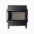 Modern Black Freestanding Fireplace With Glass Door And Metal Stand For Home Interior