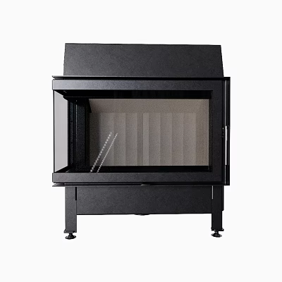 Modern Black Freestanding Fireplace With Glass Door And Metal Stand For Home Interior 3d model