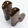 Brown Leather Cowboy Boots With Tall Shaft Decorative Stitching And Block Heel