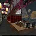 Traditional Japanese Restaurant Interior With Tatami Seating Decorative Screens And Hanging Lanterns