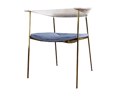 Modern Leisure Chair With Gold Metal Legs Blue Cushioned Seat And Light Colored Backrest 3d model