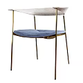 Modern Leisure Chair With Gold Metal Legs Blue Cushioned Seat And Light Colored Backrest