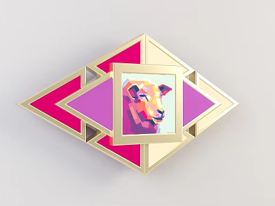 Business Equipment With Geometric Gold Border Pink Purple Diamonds And Pixel Cow Pattern 3d model