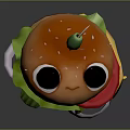 Cartoon Hamburger With Eyes Olive Lettuce Tomato Onion Rings And Cheese