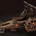 Old Military Artillery Weapon With Long Barrel Camouflage Paint And Wheel Carriage