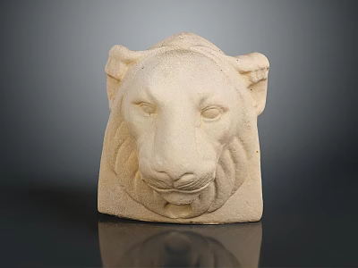 Hand Carved Stone Lion Head Sculpture With Detailed Classical Facial Features 3d model