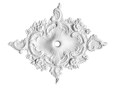 White Intricate Carved Ceiling Decoration With Central Circular Design And Floral Patterns 3d model