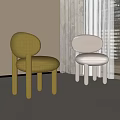 Modern Single Accent Chairs Yellow Cream Upholstered Rounded Backrest Cylindrical Legs Neutral Curtain Background