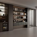 Modern Luxury Built In Wine Cabinet With LED Lighting And Adjacent Book Display Shelves