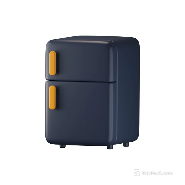 Navy Blue Mini Refrigerator With Double Door And Yellow Handles Modern Design 3d model 