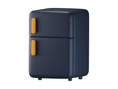 Navy Blue Mini Refrigerator With Double Door And Yellow Handles Modern Design 3d model