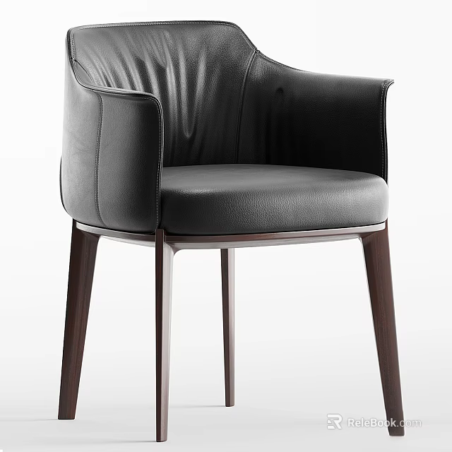 Modern Single Chair With Leather Upholstery Armrest And Wooden Legs Design 3d model 