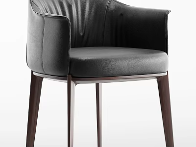 Modern Single Chair With Leather Upholstery Armrest And Wooden Legs Design 3d model