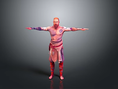 Red Haired Male Character With Intricate Tattoos Ornamental Outfit And Outstretched Arms 3d model